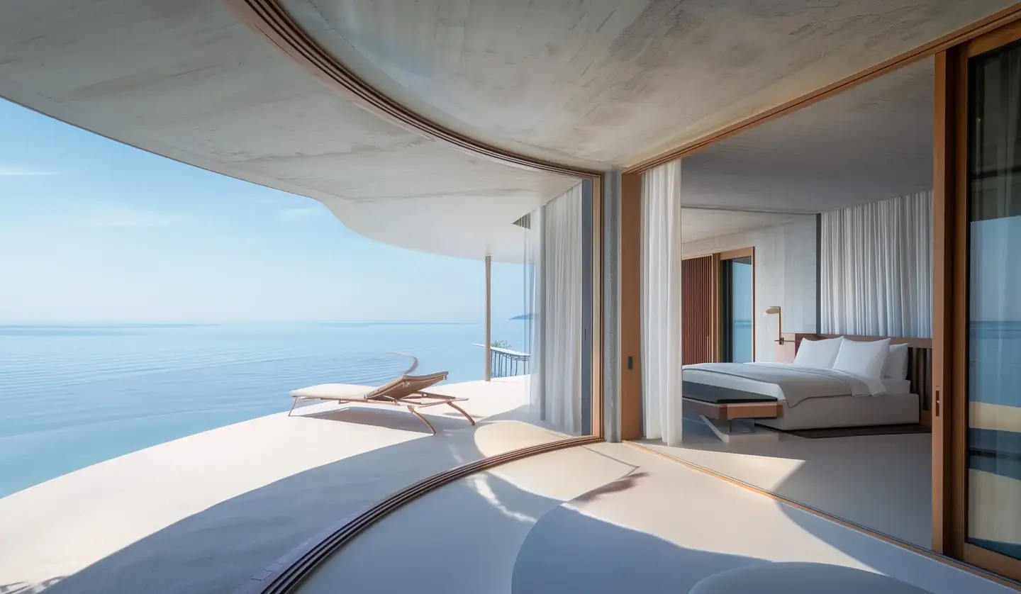 Bedroom suite opening to the sea